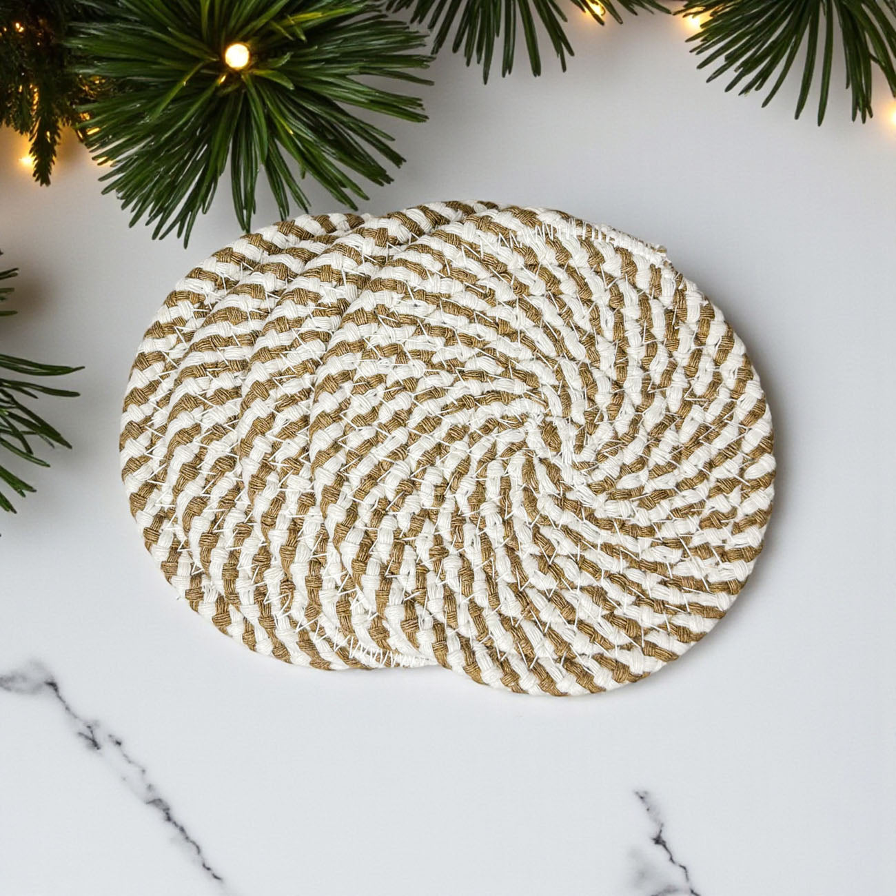 Autumn braided rope coasters gift ready with ribbon neutral colors
Home decor gift set braided coasters fall neutral tones 4-pack
braided cord coasters thick absorbent fabric